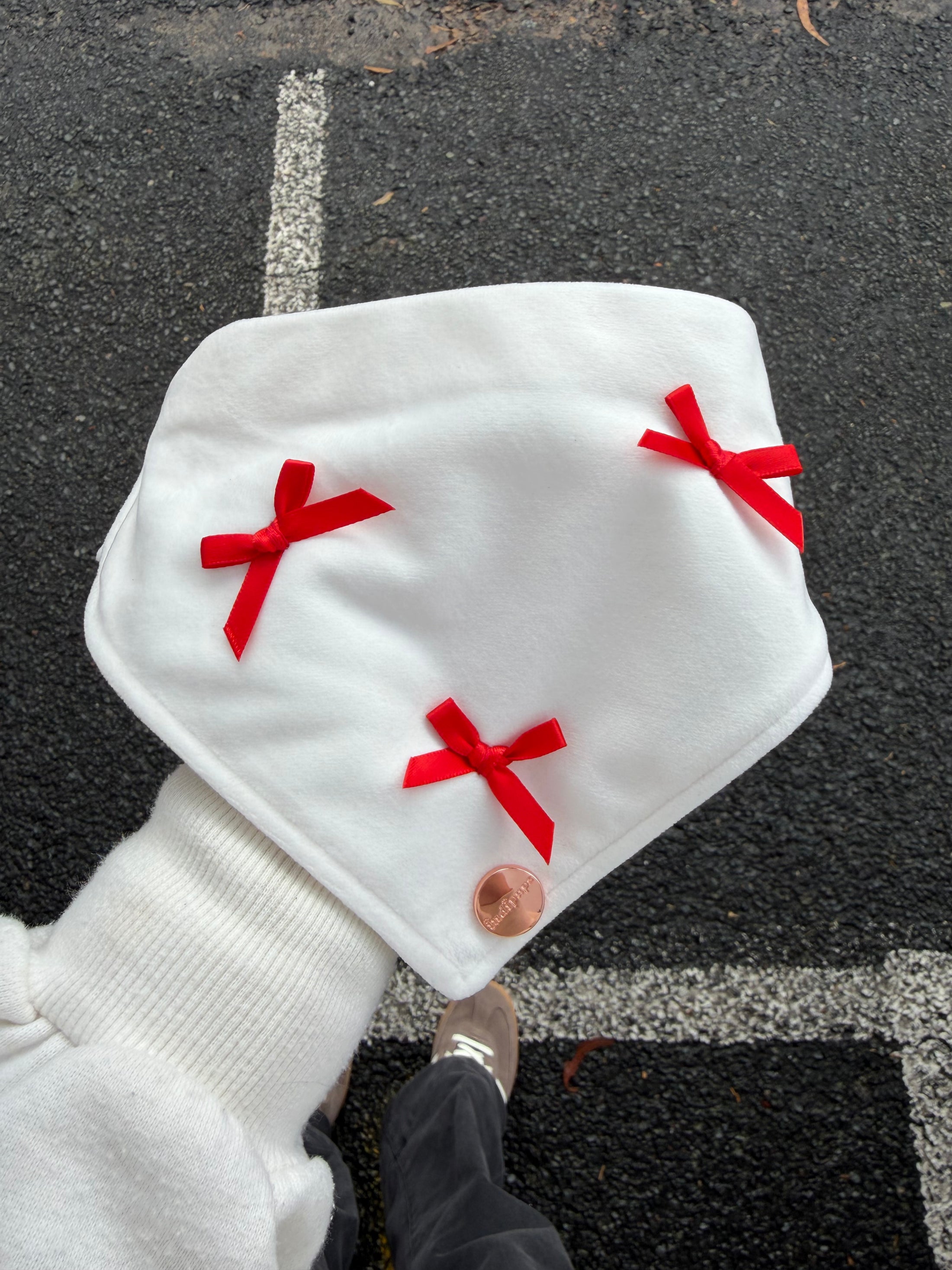 White Velvet Bows Scrunchdana