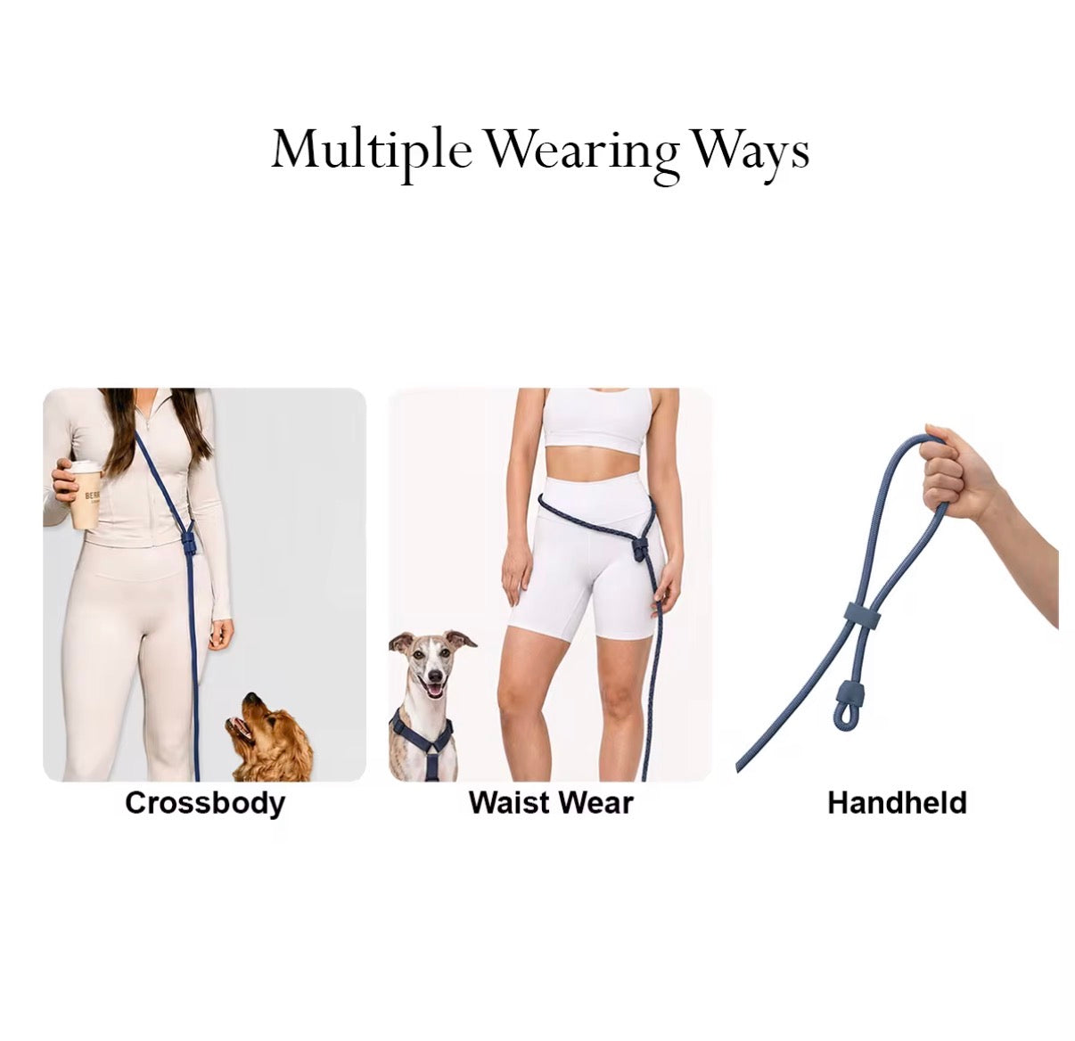 Indi Pups Hands-Free Dog Lead – Adjustable 3-Way Black Lead