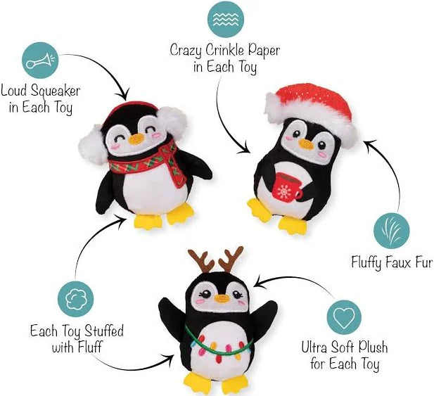 Mini Christmas Penguin Plush Dog Toys 3 pack